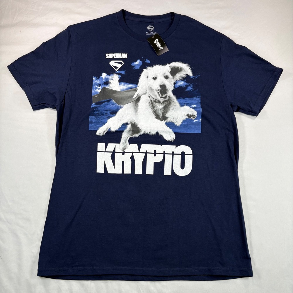 Superman Krypto Dog Graphic Tee Mens L New Navy Blue Cotton DC Comics Shirt